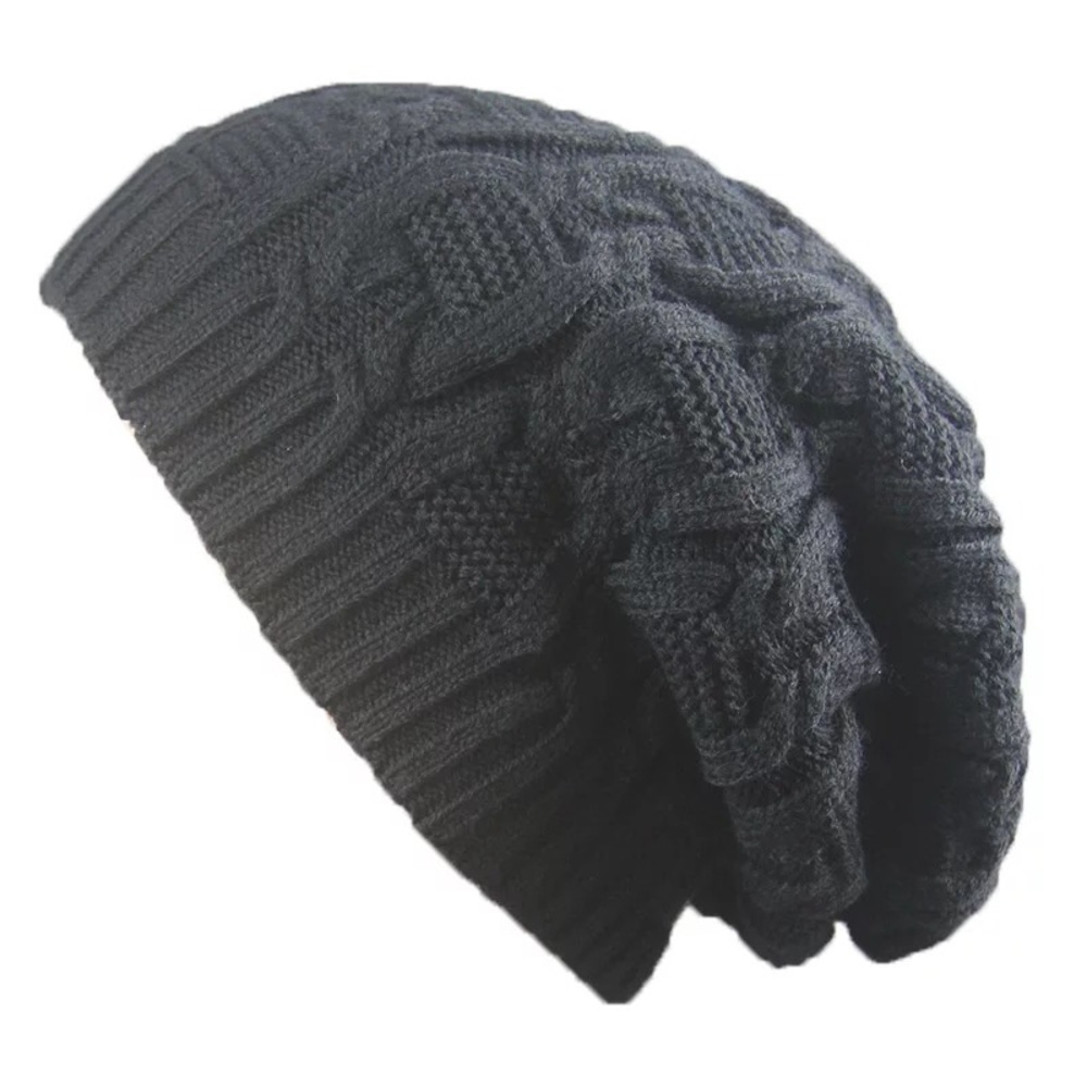 Dark gray double lay cabled hat bunnies